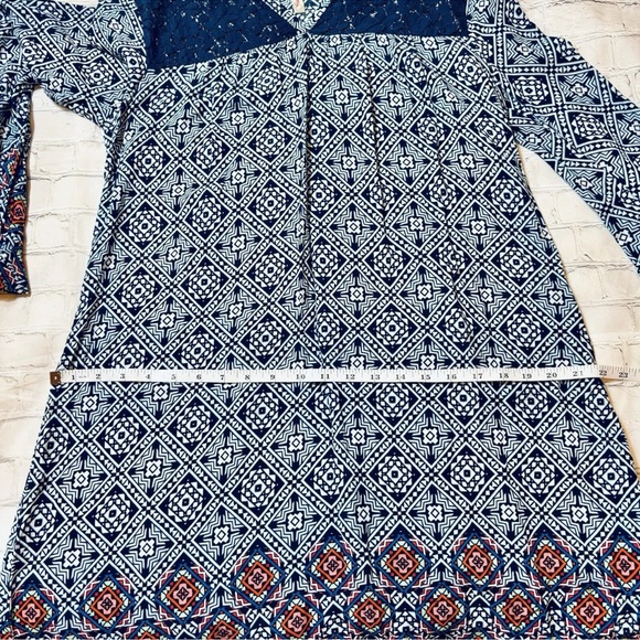 Red Camel Women's Medium Navy Red Floral Bell Sleeved Dress Boho Festival - Picture 8 of 10